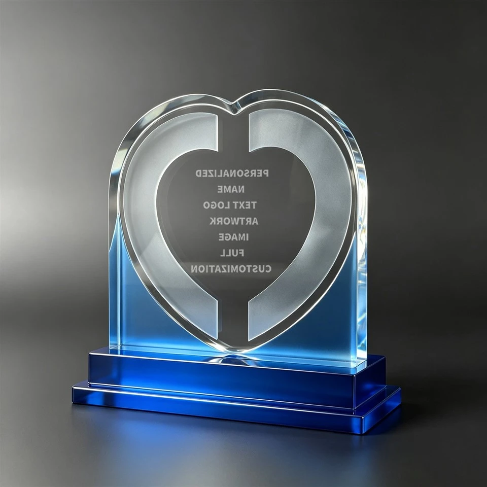 Engraved Heart Crystal Glass Desk Trophy best