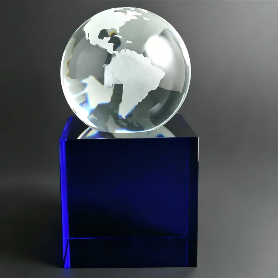 Sphere 3D Car Carved Blue Base Crystal Trophy high quality
